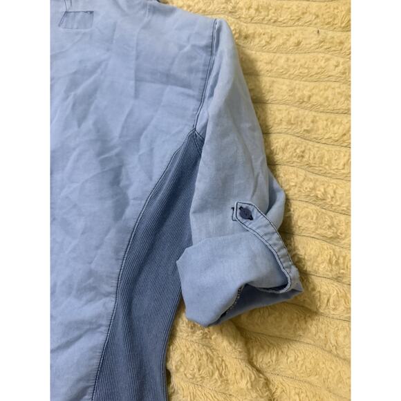 Cavalini Denim Collection Blue Embriodered Floral roses Button-up Shirt Medium - Picture 8 of 9